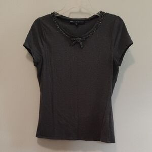White House Black Market Charcoal Beaded Blouse